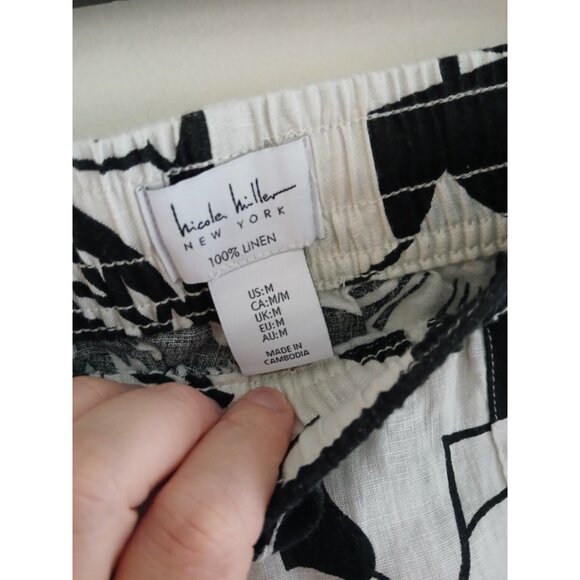 Nicole Miller Womens M Linen Wide Leg Pants Floral Tropical Print Resort Travel - Picture 5 of 6